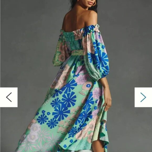 NWT Anthropologie "OOPSCOOL" Off-The-Shoulder Printed Dress Size Large - Picture 16 of 16